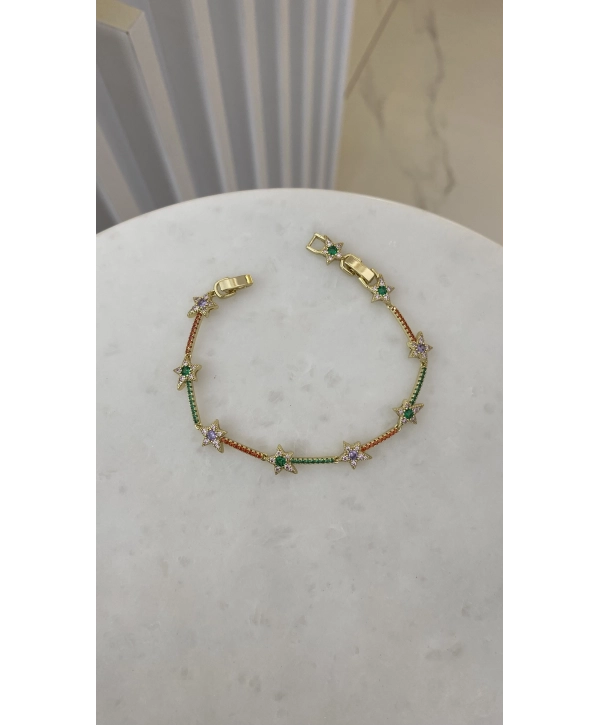 VIP Sıralı Renkli Zirkon Taş Detay Yıldız Bileklik