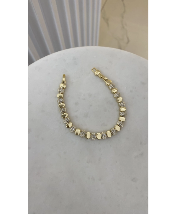 VIP Sıralı Baget Zirkon Taş ve Oval Plaka Bileklik