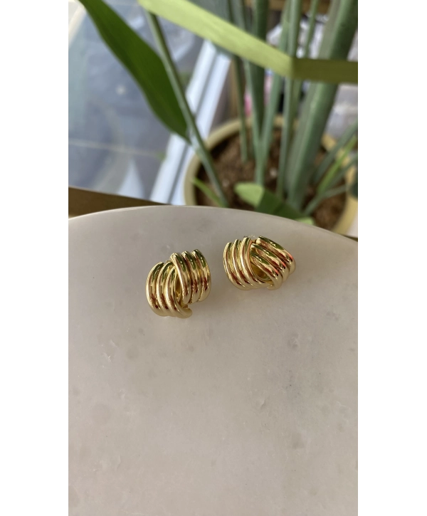 Özel Seri Minimal İç İçe Geçme Üç Sıra Plaka Küpe