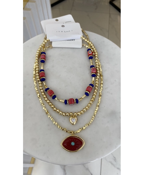 Özel Seri Kırmızı Cam Boncuk Kolye Kombini