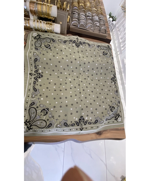Su Yeşili Etnik Desen 70x70 Pamuklu Fular