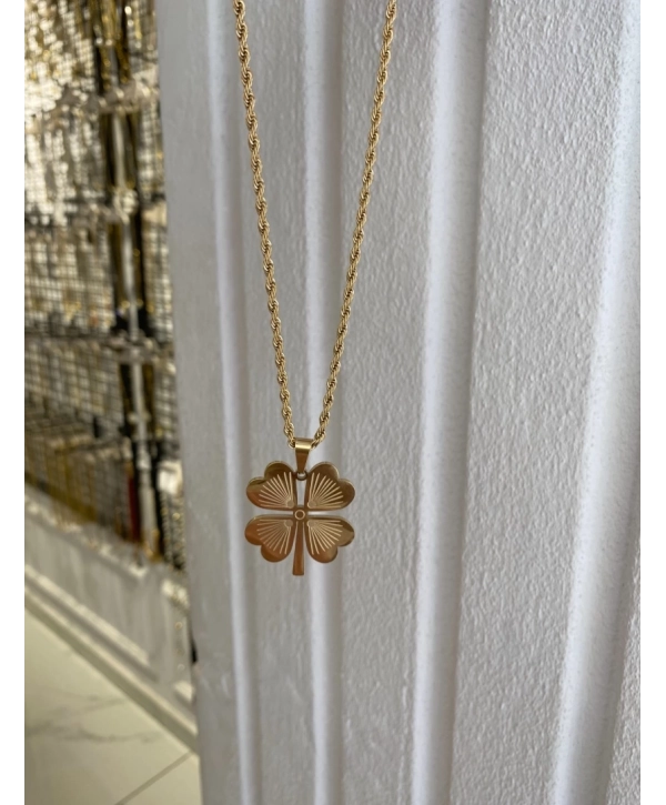 Çelik 14K Renginde Yonca Kolye