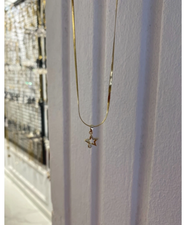 Çelik 14K Yıldız Kolye