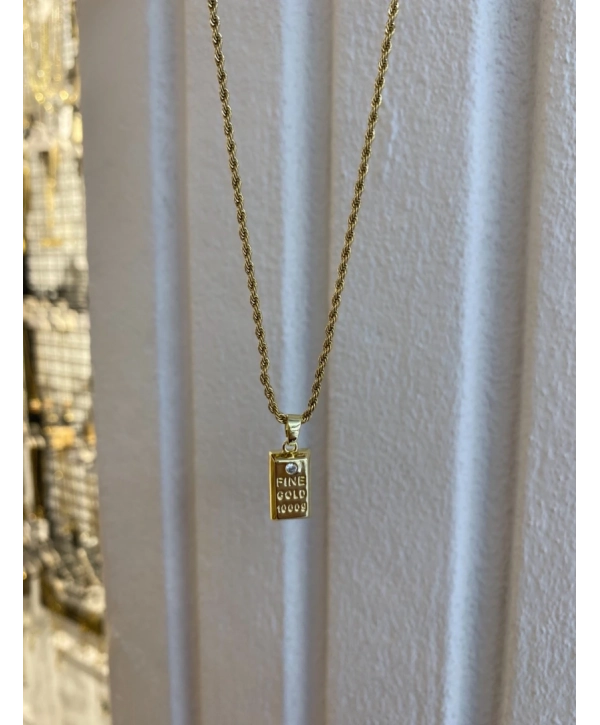 Çelik Burgu Zincir Üzeri Külçe Model 60 Cm Kolye