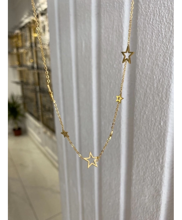 Çelik Büyüklü Küçüklü Sıralı Yıldız Kolye