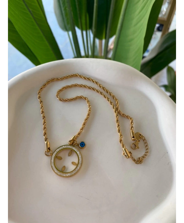 Çelik Çeyrek Takmalı Zincir Kolye