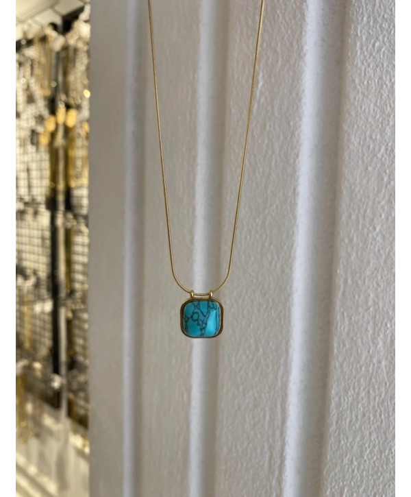 Çelik Firuze Taş Kolye