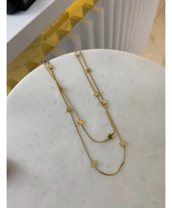 Çelik İkili Çiçek Model Kolye