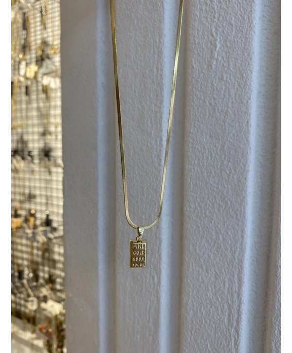 Çelik İnce İtalyan Zincir Üzeri Külçe Model 60 Cm Kolye