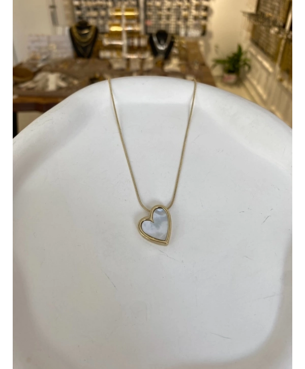 Çelik İnce İtalyan Zincir Üzeri Sedef Kalp Kolye