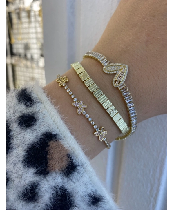 Çelik İnce Su Yolu Gold Kelebek Bileklik Kombini