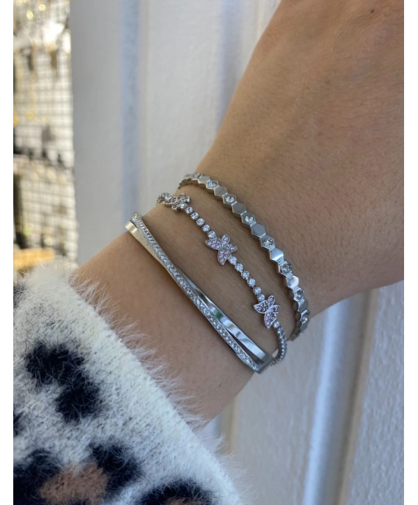 Çelik İnce Su Yolu Gümüş Renk Kelebek Bileklik Kombini