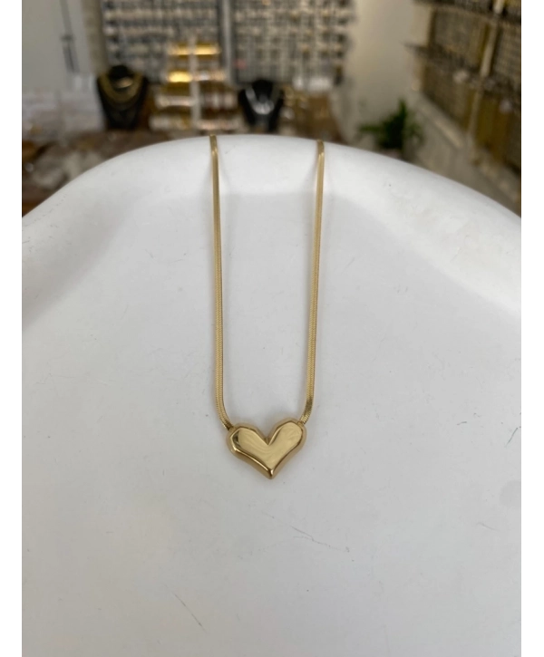Çelik İnce Yassı Zincir Üzeri Plaka Kalp Kolye