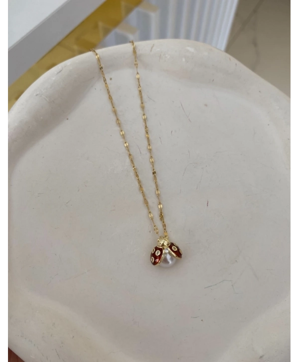 Çelik İnci Detay Uğur Böceği Kolye