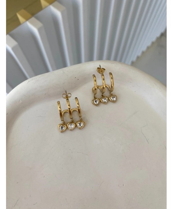 Çelik Kalp Detay Çoklu Görünüm Küpe