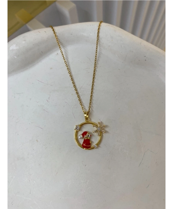 Çelik Kar Tane Detay Kırmızı Figür Kolye