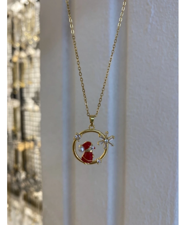 Çelik Kar Tane Detay Kırmızı Figür Kolye