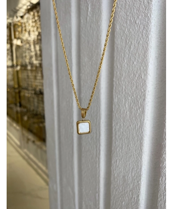 Çelik Kare Sedef Kolye