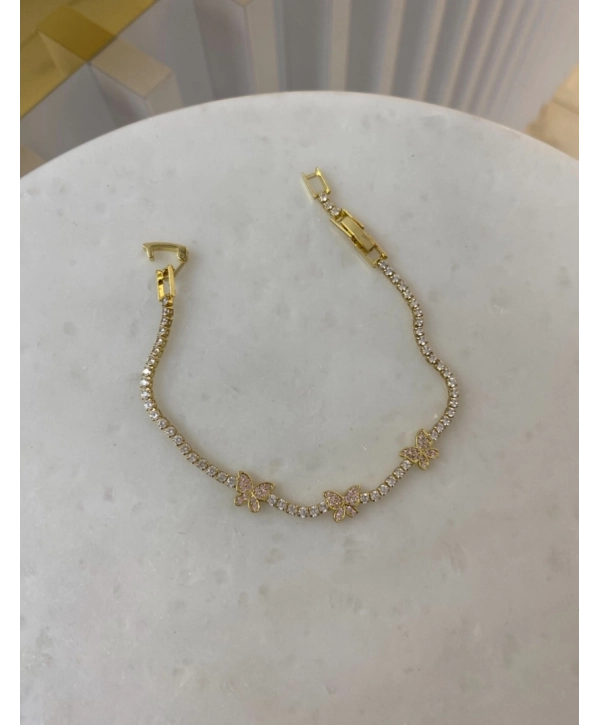 Çelik Kelebek Detay Sıralı Zirkon Taş Bileklik