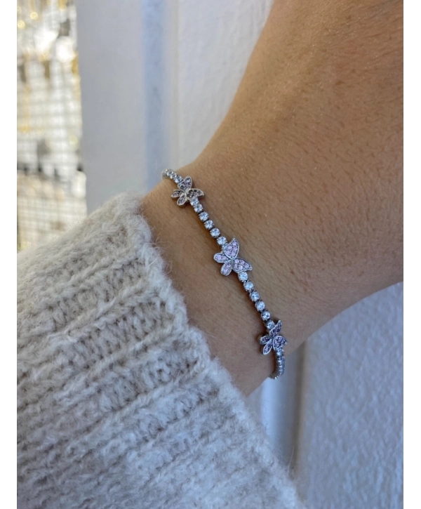 Çelik Kelebek Detay Sıralı Zirkon Taş Bileklik