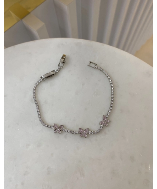 Çelik Kelebek Detay Sıralı Zirkon Taş Bileklik
