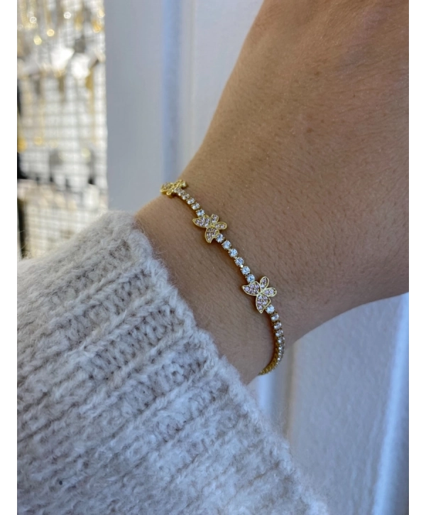 Çelik Kelebek Detay Sıralı Zirkon Taş Bileklik