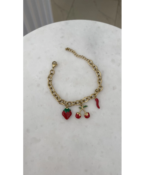 Çelik Kiraz Charm Bileklik