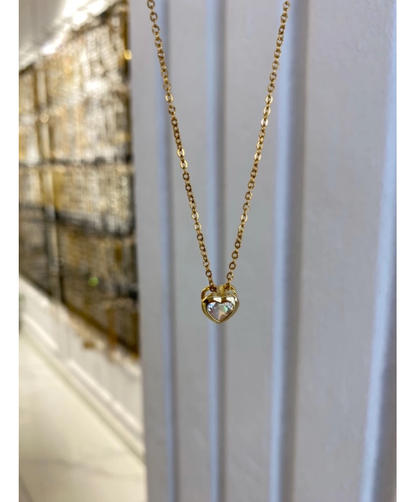 Çelik Klasik Zincir Üzeri Zirkon Taş Kalp Kolye