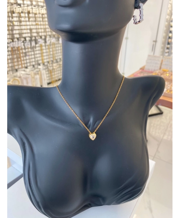 Çelik Klasik Zincir Üzeri Zirkon Taş Kalp Kolye