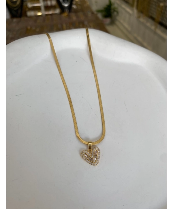 Çelik Minimal Zirkon Taş Kalp Kolye