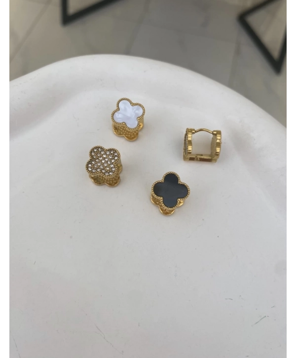 Çelik Ön ve Arka Yüzü Farklı Yonca Küpe