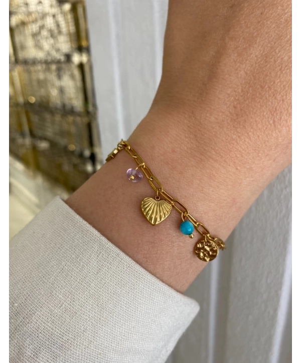 Çelik Sallantılı Ataç Zincir Üzeri Bombe Kalp Figür Bileklik