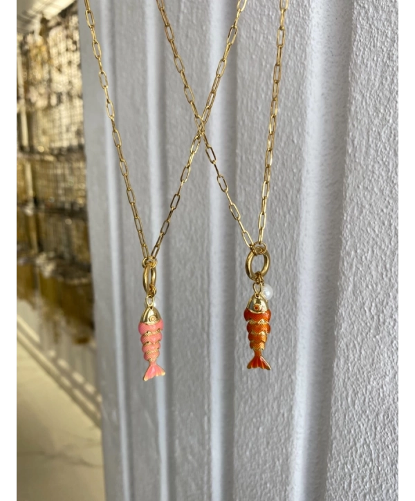 Çelik Sallantılı İnci Detay Balık Kolye