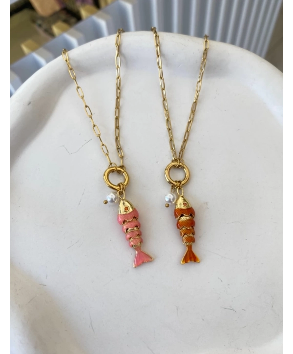 Çelik Sallantılı İnci Detay Balık Kolye