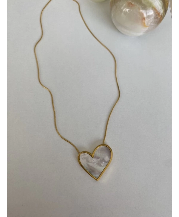 Çelik Sedef Detay Büyük Kalp Kolye