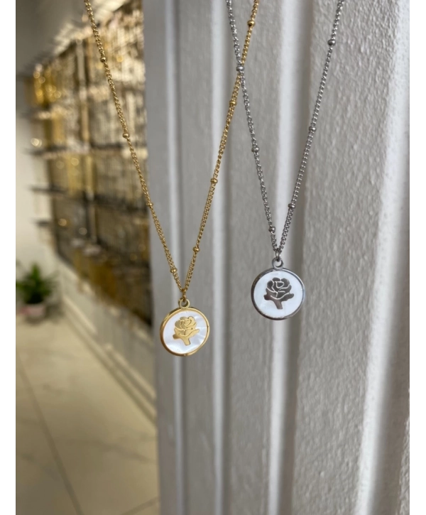 Çelik Sedef Üzeri Gül Kolye