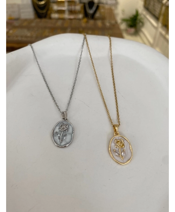 Çelik Sedef Üzeri Gül Kolye