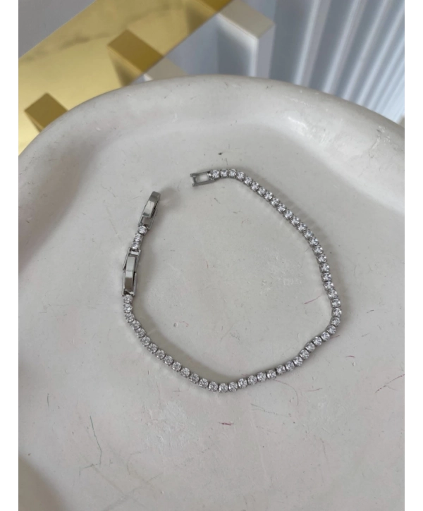 Çelik Sıralı Zirkon Taş Kare Su Yolu Bileklik