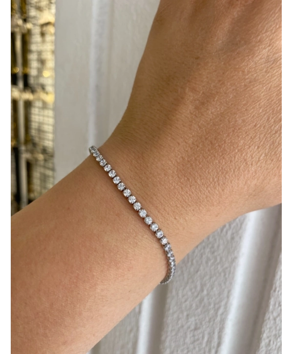 Çelik Sıralı Zirkon Taş Kare Su Yolu Bileklik