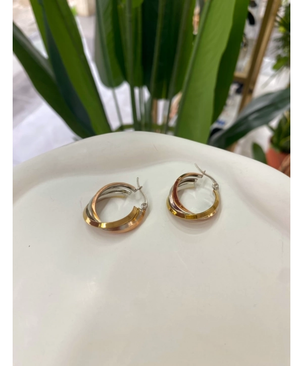 Çelik Üç Renk Burgu Detay Halka Küpe