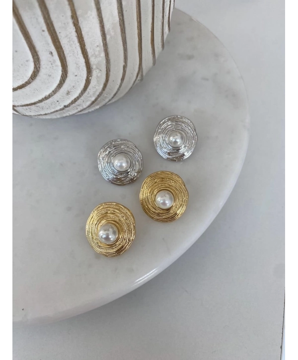 Çelik Vintage İnci Detay Küpe