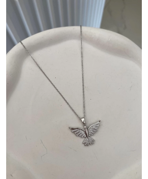 Çelik Zirkon Taş Anka Kuş Kolye