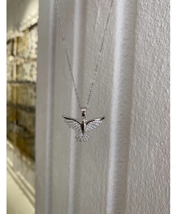 Çelik Zirkon Taş Anka Kuş Kolye