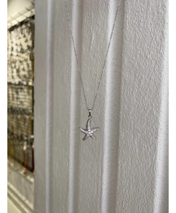 Çelik Zirkon Taş Deniz Yıldız Kolye