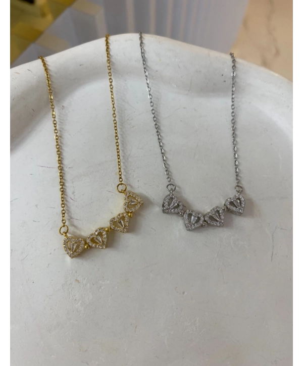 Çelik Zirkon Taş Detay Kendinden Mıknatıslı Yonca Kolye