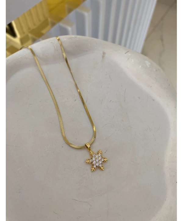 Çelik Zirkon Taş Kar Tanesi Kolye