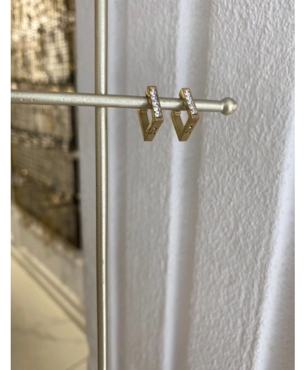 Çelik Zirkon Taş Kare Küpe