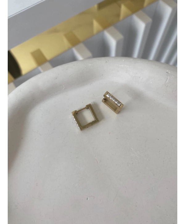 Çelik Zirkon Taş Kare Küpe