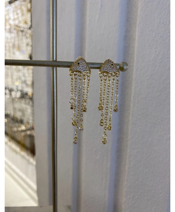 Çelik Zirkon Taş Sallantılı Balık Figür Küpe