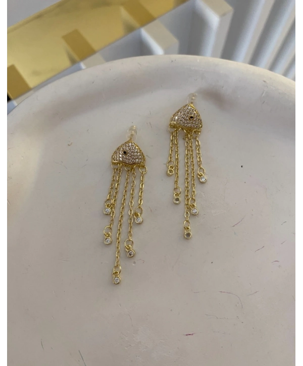 Çelik Zirkon Taş Sallantılı Balık Figür Küpe